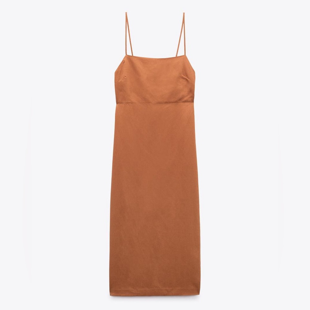 Zara linen blend midi Dress in orange